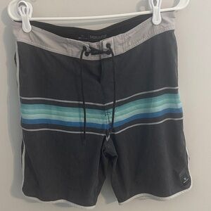 Men's Black Swim Shorts with Blue Stripes